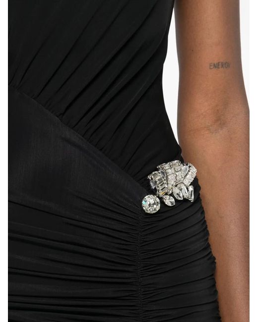 David Koma Black Embellished Ruched Dress