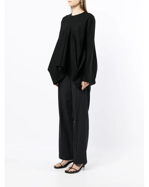 Goen.J Black Structured Draped Jersey Top