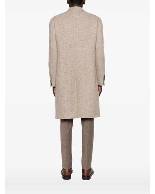 Tagliatore Natural Double-Breasted Herringbone Coat for men
