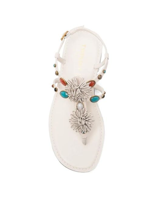 Twinset White Flower-Embellished Sandals