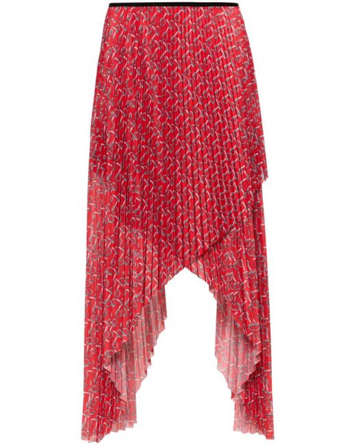 Jupe mi-longue à design plissé Burberry en coloris Red