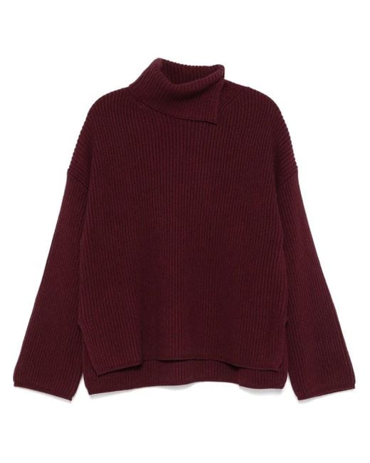 Joseph Purple Relaxed Fit Turtleneck Sweater With Ribbed Texture
