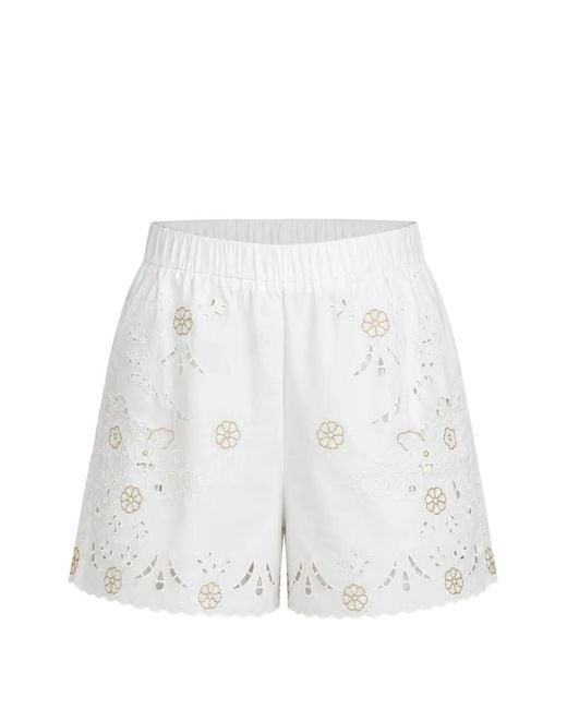 Forte_forte White Lace-Trim Embroidered Shorts
