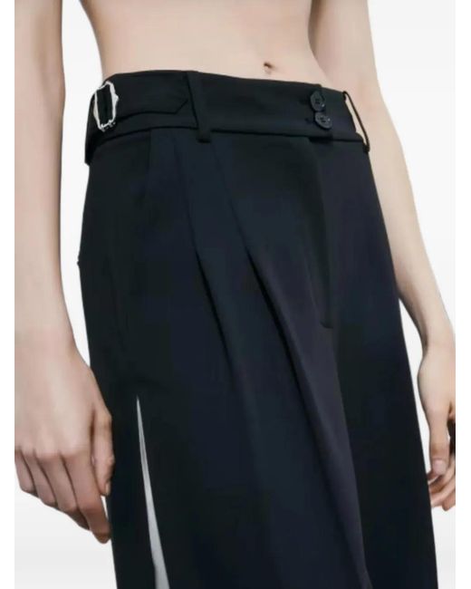 Patrizia Pepe Blue Buckle-Detail Side-Slit Trousers