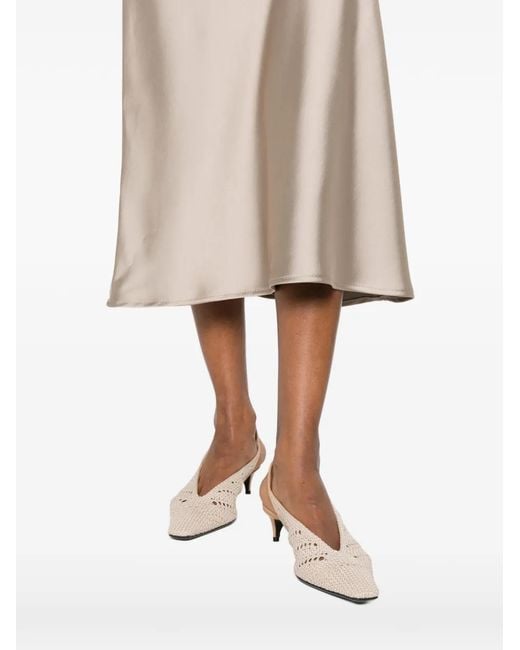 Imperial Natural Satin-Finish Flared Midi Skirt