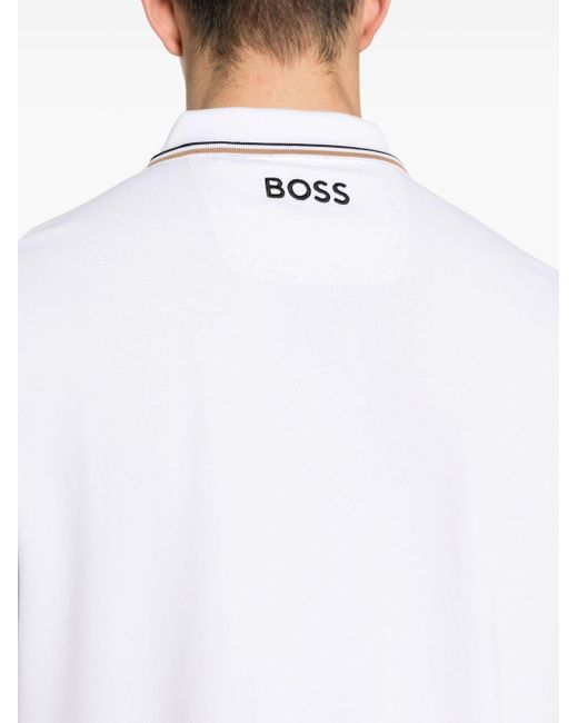 Polo con logo bordado Boss de hombre de color White