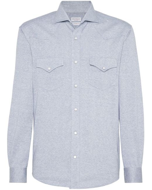 Brunello Cucinelli Blue Western Linen-cotton Jersey Shirt for men