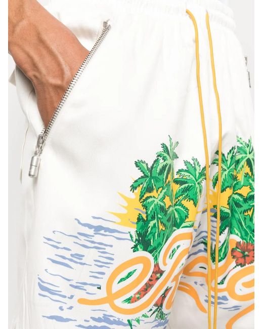Rhude White Graphic-Print Drawstring Shorts for men