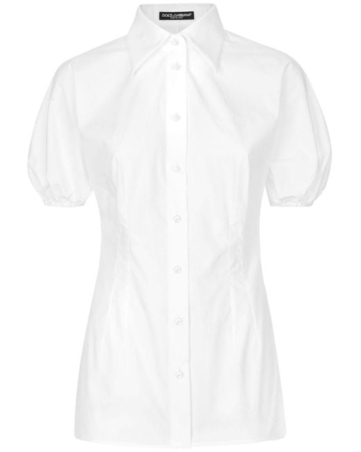Dolce & Gabbana White Short Puff-sleeves Shirt