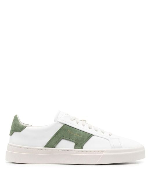 Santoni White Double Buckle Low-top Leather Sneakers for men