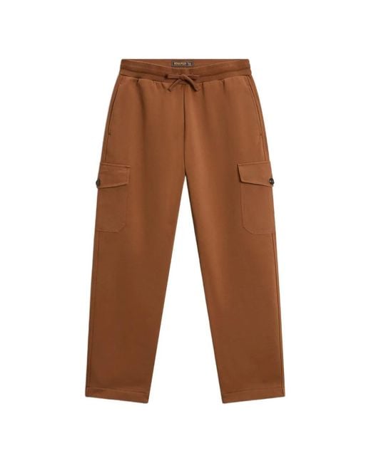 Woolrich Brown Fleece Cargo Track Pants for men