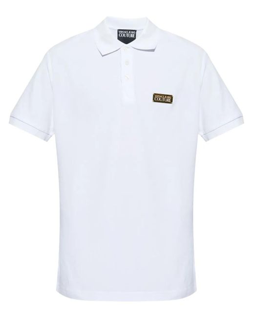 Versace Jeans Couture White Logo-Plaque Piqué Polo Shirt for men