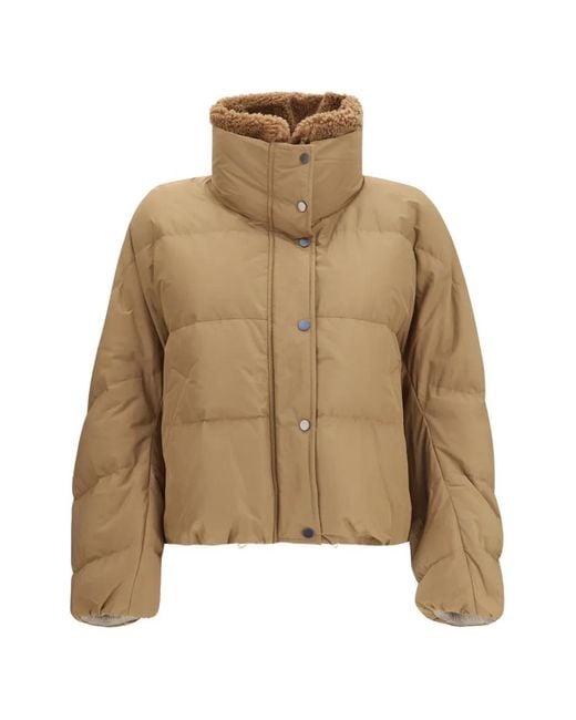 Brunello Cucinelli Natural Techno Cotton Taffeta Down Jacket With Detachable Shearling Insert And Monili