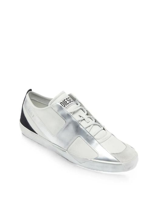 DIESEL White S-Slante-D Leather Low-Top Sneakers for men