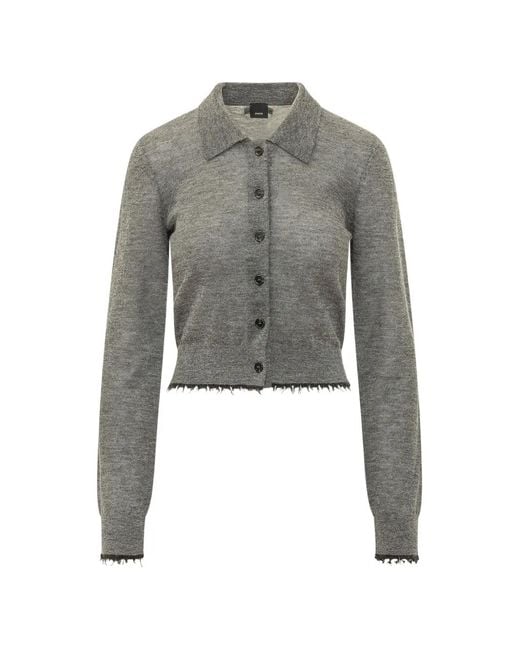 Pinko Gray Madrid Raw-Edge Collared Cardigan