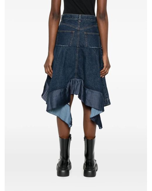 Sacai Blue Asymmetric Denim Skirt