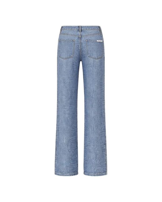 Self-Portrait Blue Crocodile-Pattern Jeans