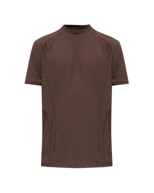 Nike Brown Tech Logo-Embroidered Panelled T-Shirt for men