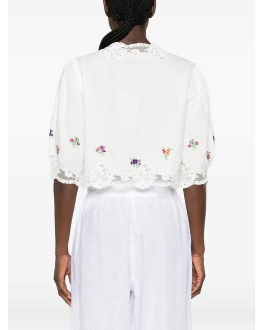 Rixo White Ursula Embroidered Lace-Trim Top