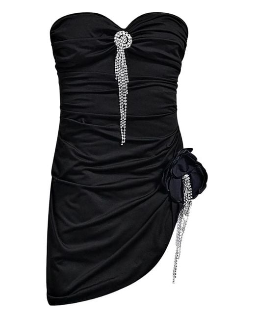 Area Black Crystal-Embellished Draped Mini Dress