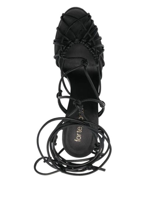 Forte_forte Black Thin Heel Sandals With Leather Tubular Laces Shoes