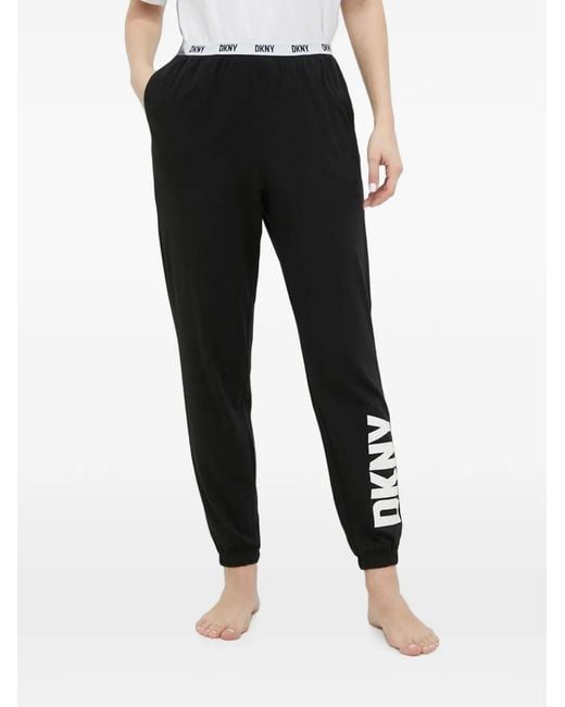 DKNY Black Logo-Print Elasticated-Waistband Pajama Bottoms