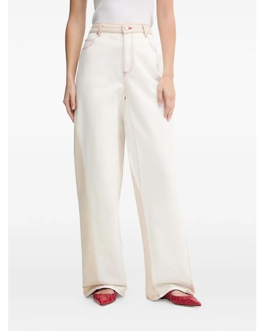 Stine Goya White Stitch-Detail Cotton Jeans