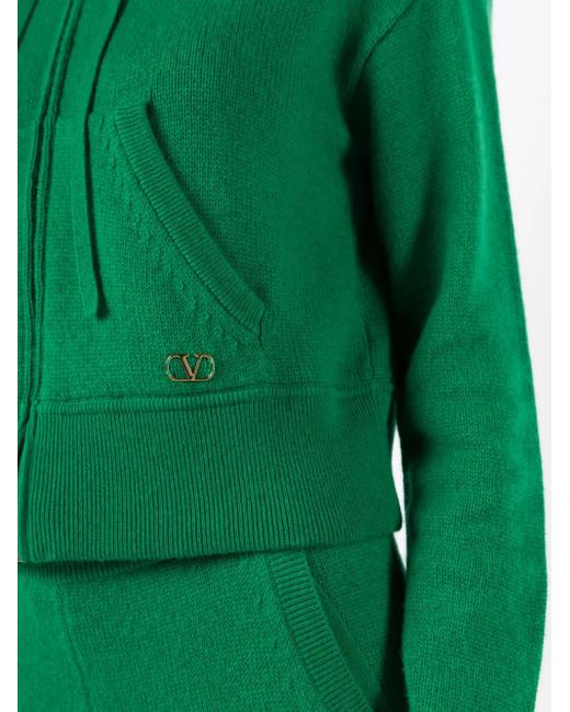 Valentino Garavani Green Logo-Plaque Cashmere Hoodie