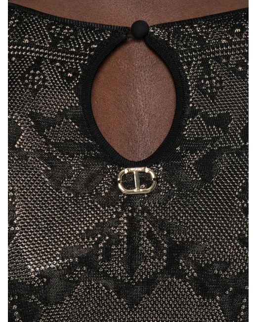 Twinset Black Open-Work Knit Mini Dress