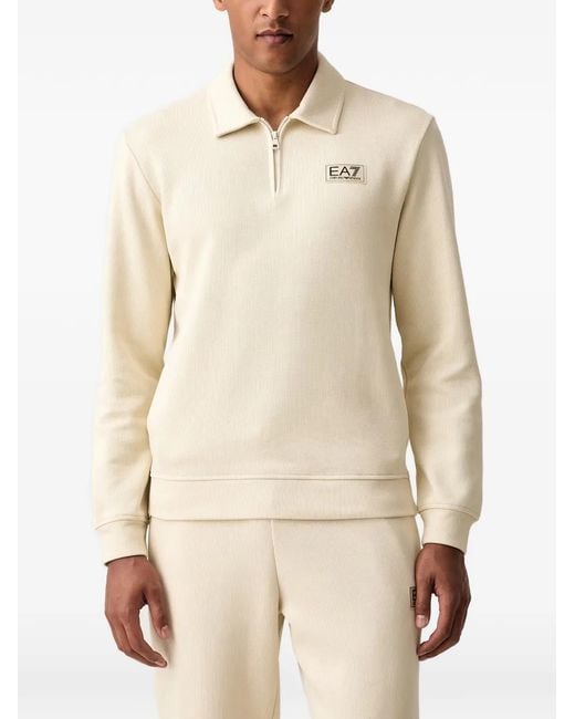 EA7 Natural Logo-Patch Zip-Neck Sweater for men