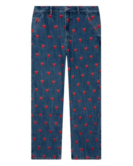 Emotionally Unavailable Blue Heart-Pattern Jeans for men