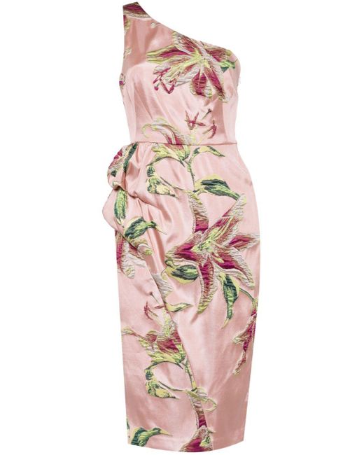 Marchesa Gedrapeerde Midi-jurk in het Pink