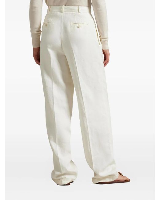 Polo Ralph Lauren White Pleated Straight-Leg Trousers