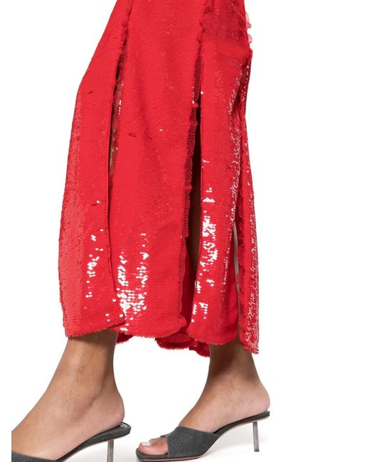 Ganni Lace-embellished Sequinned Gown in Red | Lyst