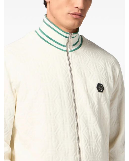 Philipp Plein White Monogram-Pattern Track Jacket for men