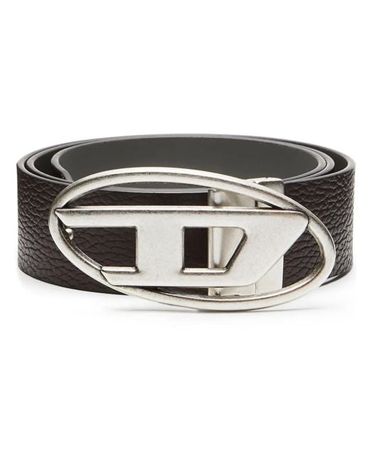 DIESEL Black Textured Leather Belt for men