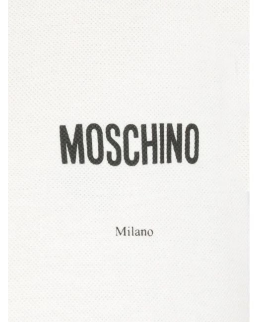 Moschino White Three-Button Logo Polo Shirt for men