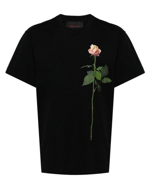 Simone Rocha Black T-Shirt mit Blumen-Print