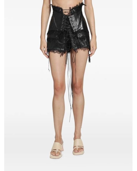 DREAMING ELI Black Favourite Lace-Up Layered Mini Skirt