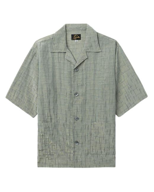 Needles Gray Cross-pattern Short-sleeve Shirt for men