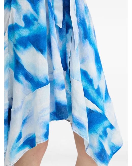 DKNY Blue Tie-Dye Linen Asymmetric Dress