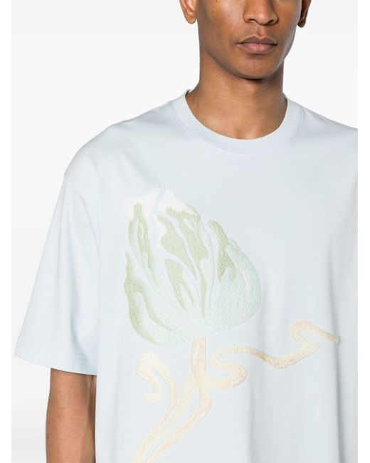 Lanvin White Floral-embroidered Cotton T-shirt for men