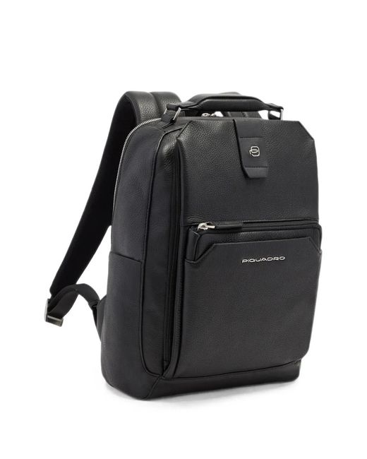 Piquadro Black Grained Backpack for men