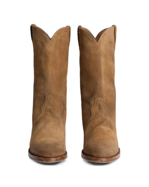 Jil Sander Brown Aged-Effect Round-Toe Boots for men
