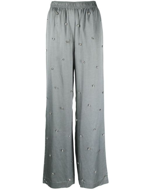 Sandro Gray Rhinestone-Embellished Straight Trousers