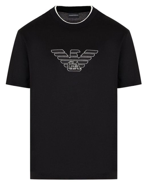 Emporio Armani Jersey-T-Shirt mit beflocktem Logo in Black für Herren