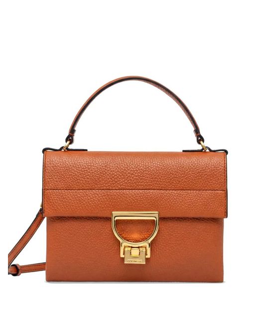 Coccinelle Brown Mini Arlettis Grained-Leather Tote Bag