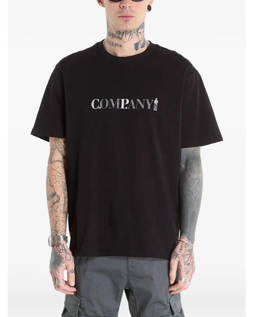 C P Company Black 30/1 Jersey Short-Sleeve Chest Logo T-Shirt for men