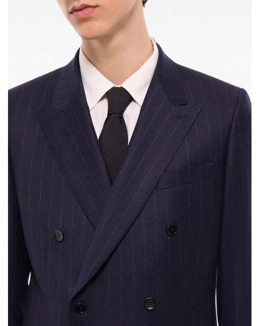 Fursac Blue Pinstriped Double-Breasted Blazer for men