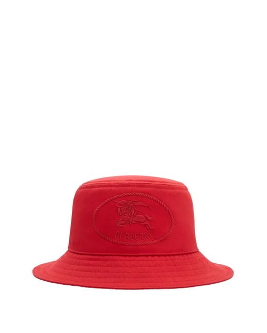 Burberry Red Equestrian Knight Gabardine Bucket Hat for men